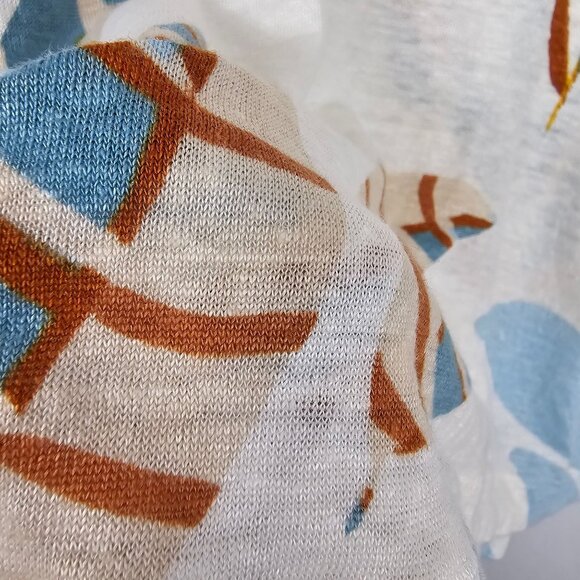 Cynthia Rowley Womens M Ivory Blue/Yellow Botanical Short Sleeve Linen Top - Picture 8 of 13